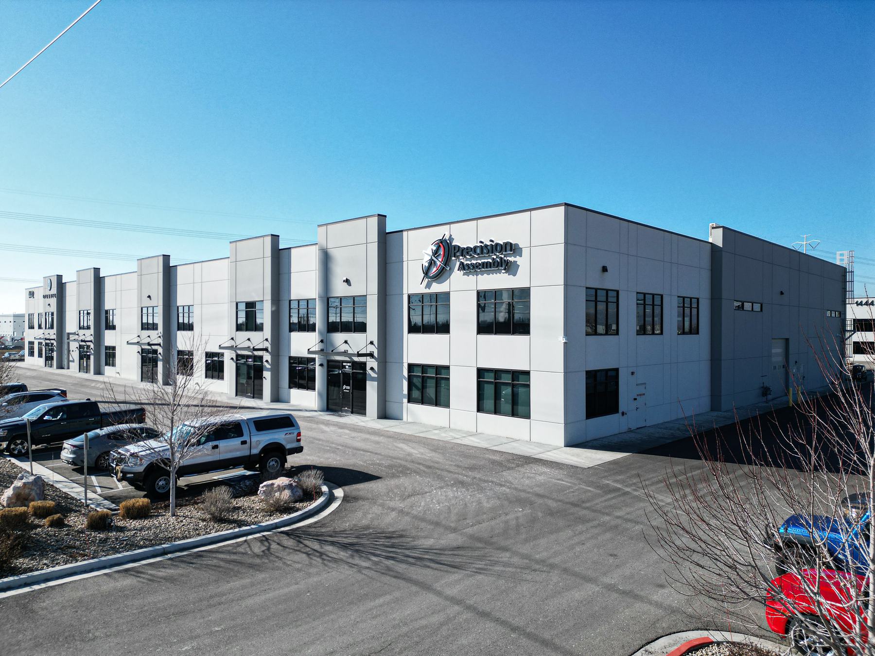 Flex building with tenant storefronts and signage