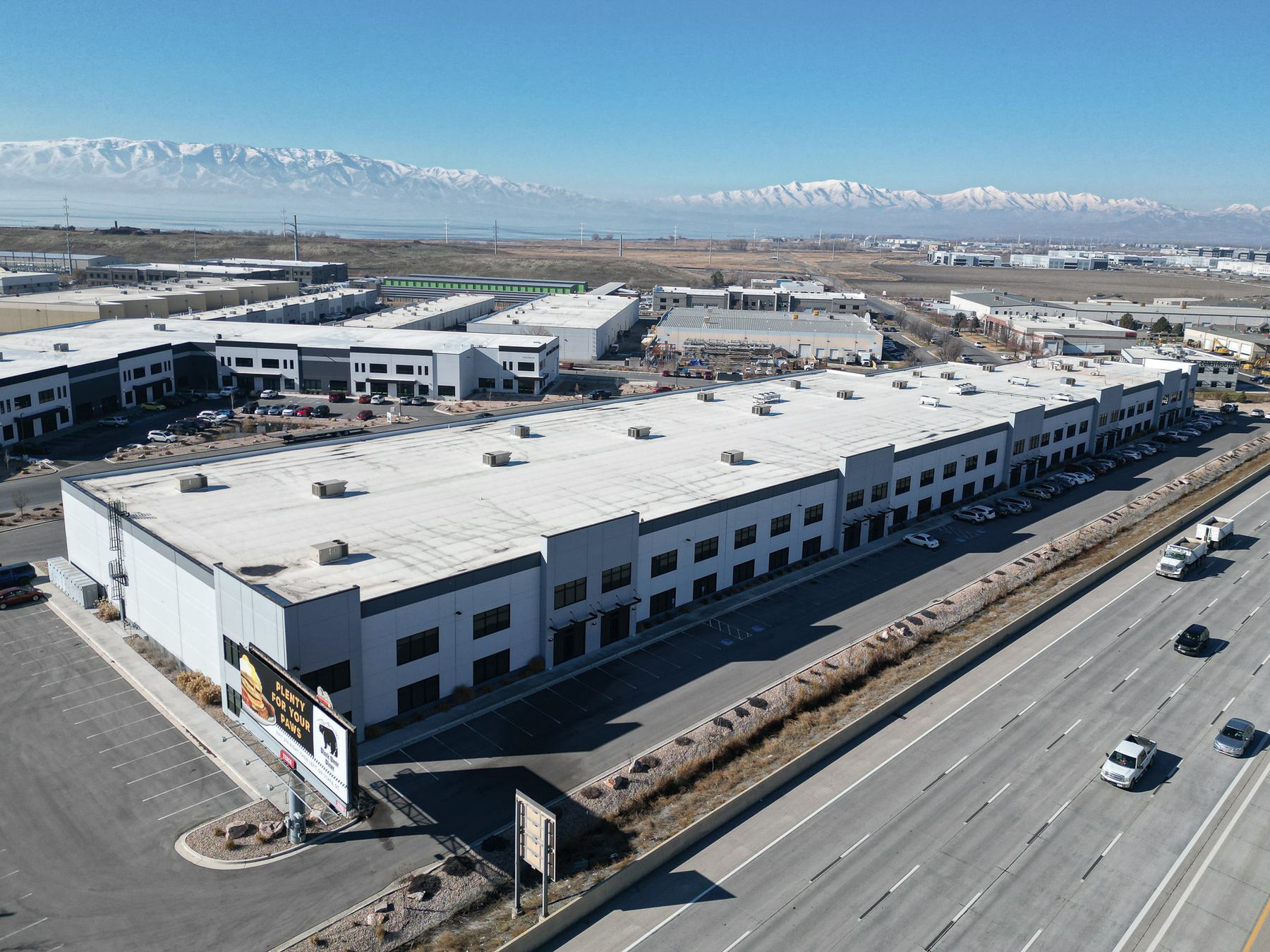 Flex industrial building along the freeway built by Silver Fox